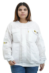 3 layer ventilated mesh beekeeping jacket front view with the veil removed