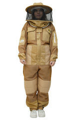 Khaki 3-Layer Super Cool Mesh Beekeeping Suit With Dual Veils, Gloves & Ankle Protector