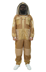 Khaki 3-Layer Super Cool Mesh Beekeeping Suit With Dual Veils, Gloves & Ankle Protector