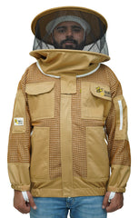 Khaki 3-Layer Super Cool Mesh Beekeeping Jacket With Dual Veils, Gloves