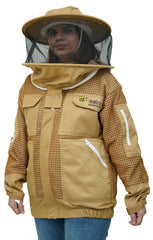 Khaki 3-Layer Super Cool Mesh Beekeeping Jacket With Dual Veils, Gloves
