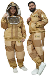 Khaki 3-Layer Super Cool Mesh Beekeeping Jacket & Trousers Set With Dual Veils, Gloves & Ankle Protector