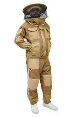 Khaki 3-Layer Super Cool Mesh Beekeeping Jacket & Trousers Set With Dual Veils, Gloves & Ankle Protector