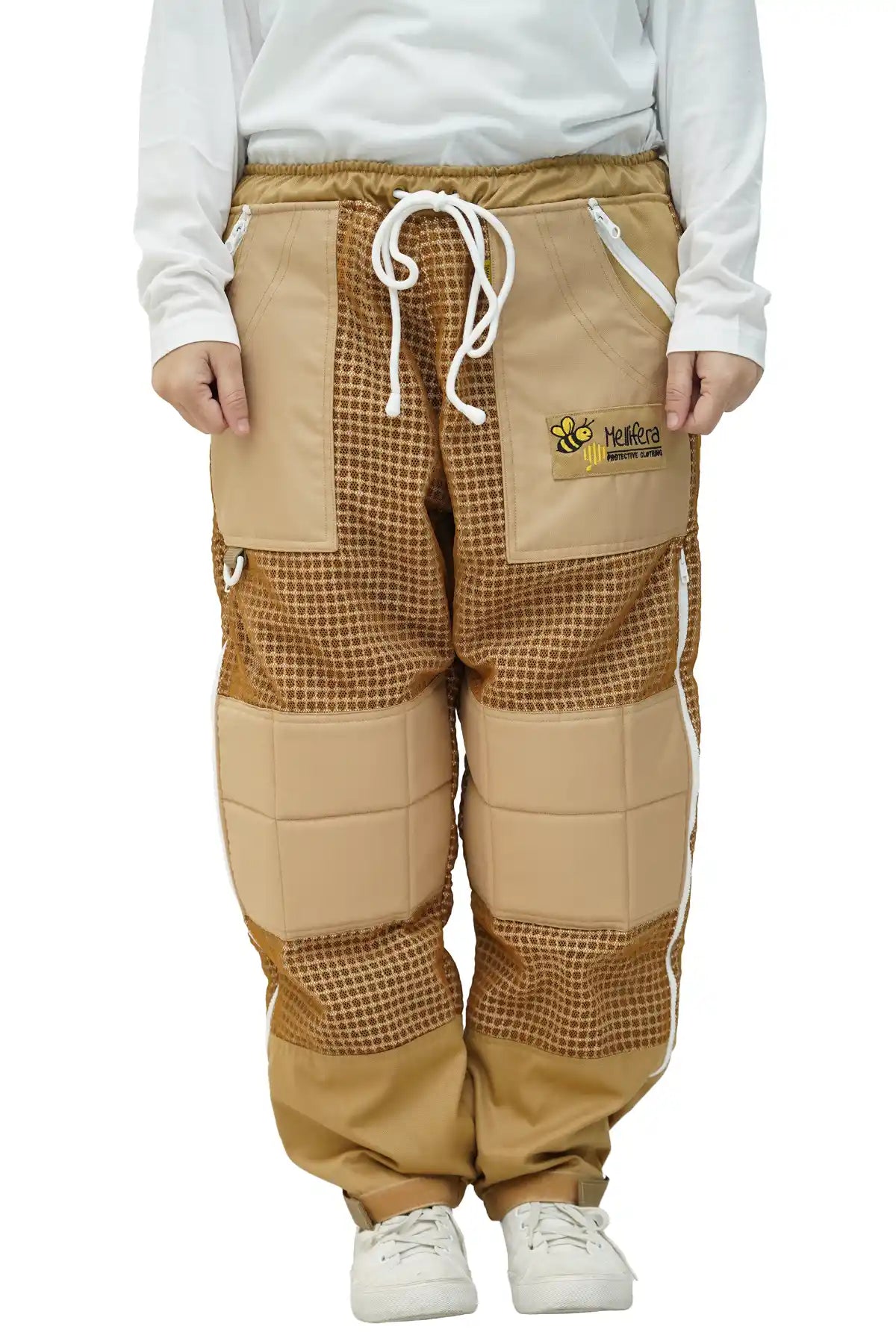 Khaki 3 layer ventilated mesh beekeeping trousers front view