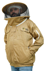 Khaki Poly-Cotton Beekeeping Jacket With Dual Veils, Gloves