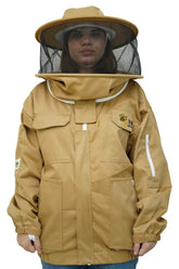 Khaki poly cotton beekeeping jacket front view with the round hat veil