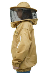 Khaki poly cotton beekeeping jacket side view with the round hat veil