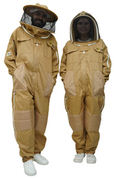 Khaki Poly-Cotton Beekeeping Suit With Dual Veils, Gloves & Ankle Protector