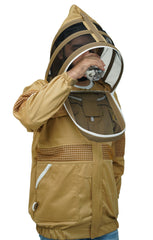 Khaki Poly-Cotton Semi-Ventilated Beekeeping Jacket With Dual Veils, Gloves