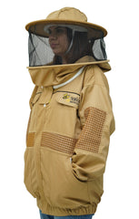 Khaki Poly-Cotton Semi-Ventilated Beekeeping Jacket With Dual Veils, Gloves