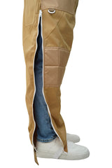 Close-up of the full length leg zipper on the khaki poly cotton semi ventilated beekeeping suit
