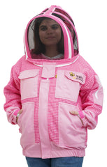 Pink 3-Layer Super Cool Mesh Beekeeping Jacket With Dual Veils, Gloves