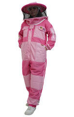 Pink 3-Layer Super Cool Mesh Beekeeping Suit With Dual Veils, Gloves & Ankle Protector