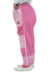 Pink 3 layer ventilated mesh beekeeping trousers side and back view
