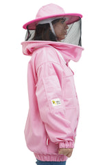 Pink Poly-Cotton Beekeeping Jacket With Dual Veils, Gloves