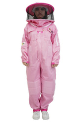 Pink poly cotton beekeeping suit front view with the round hat veil