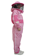 Pink Poly-Cotton Semi-Ventilated Beekeeping Suit With Dual Veils, Gloves & Ankle Protector