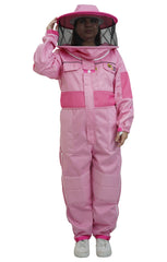 Pink Poly-Cotton Semi-Ventilated Beekeeping Suit With Dual Veils, Gloves & Ankle Protector
