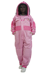 Pink Poly-Cotton Semi-Ventilated Beekeeping Suit With Dual Veils, Gloves & Ankle Protector