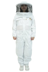 Poly cotton semi ventilated beekeeping suit front view with the round hat veil