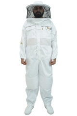 Poly cotton semi ventilated beekeeping suit front view with the round hat veil