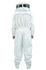 Poly cotton semi ventilated beekeeping suit back view with the round hat veil