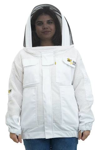 3 layer ventilated mesh beekeeping jacket front view with the fencing veil