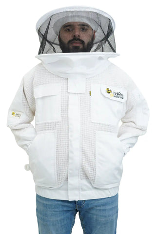 3 layer ventilated mesh beekeeping jacket front view with the round veil