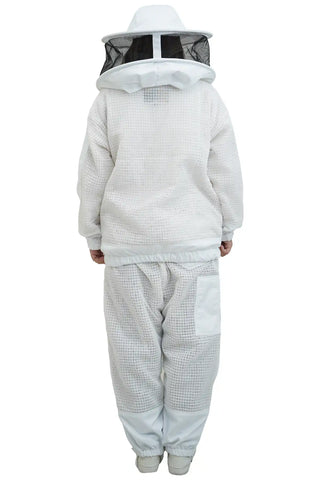 3 layer ventilated mesh beekeeping jacket and trouser set back view with the fencing veil