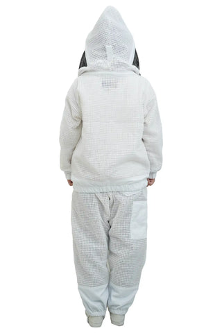 3 layer ventilated mesh beekeeping jacket and trouser set back view with the round hat veil