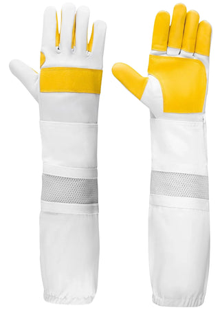 Ventilated beekeeping gloves with soft leather palms and long vented cuffs, supplied with the 3 layer ventilated mesh beekeeping jacket