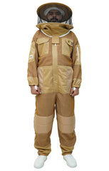 Khaki 3-Layer Super Cool Mesh Beekeeping Suit With Dual Veils, Gloves & Ankle Protector