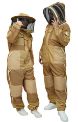 Khaki 3-Layer Super Cool Mesh Beekeeping Suit With Dual Veils, Gloves & Ankle Protector