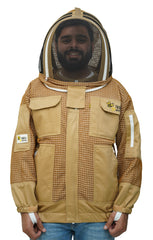 Khaki 3-Layer Super Cool Mesh Beekeeping Jacket With Dual Veils, Gloves