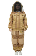 Khaki 3-Layer Super Cool Mesh Beekeeping Jacket & Trousers Set With Dual Veils, Gloves & Ankle Protector