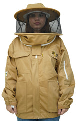 Khaki Poly-Cotton Beekeeping Jacket With Dual Veils, Gloves