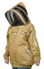 Khaki Poly-Cotton Beekeeping Jacket With Dual Veils, Gloves