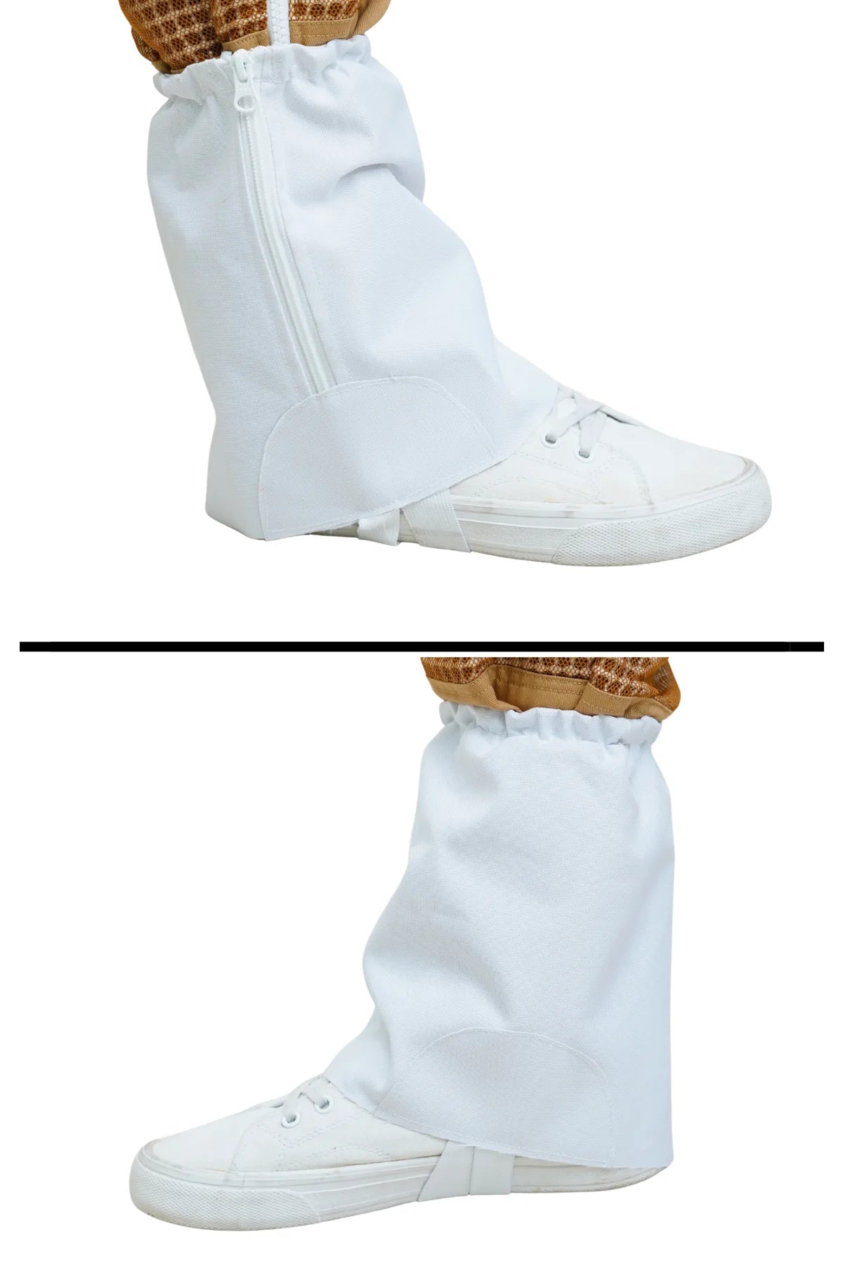 Ventilated protective boot covers supplied with the khaki poly cotton beekeeping suit