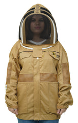 Khaki Poly-Cotton Semi-Ventilated Beekeeping Jacket With Dual Veils, Gloves