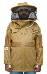 Khaki Poly-Cotton Semi-Ventilated Beekeeping Jacket With Dual Veils, Gloves