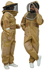 Khaki Poly-Cotton Semi-Ventilated Beekeeping Suit With Dual Veils, Gloves & Ankle Protector