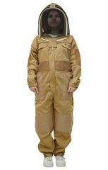 Khaki Poly-Cotton Semi-Ventilated Beekeeping Suit With Dual Veils, Gloves & Ankle Protector