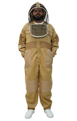 Khaki Poly-Cotton Semi-Ventilated Beekeeping Suit With Dual Veils, Gloves & Ankle Protector