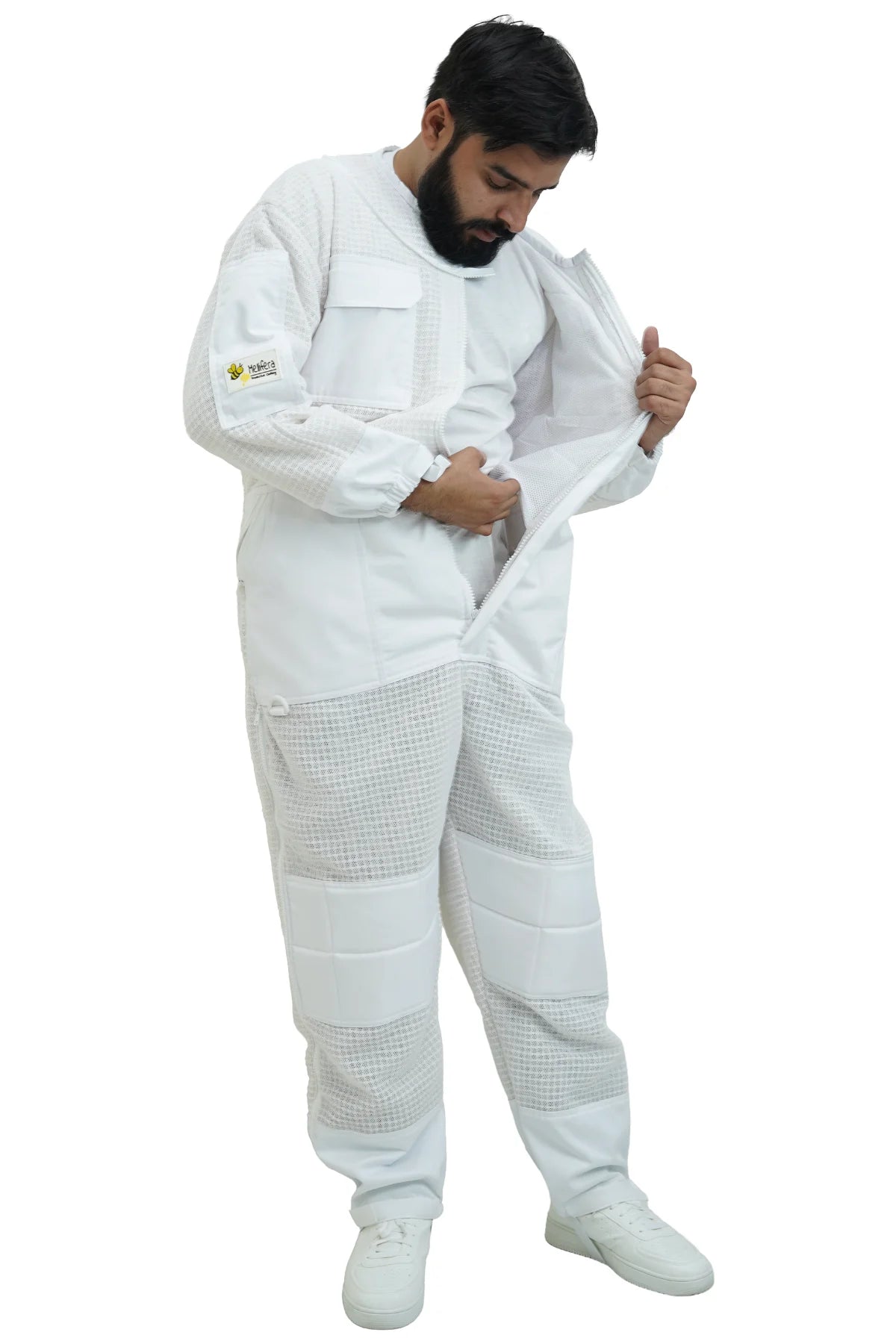 Mellifera women's 3-layer ventilated mesh beekeeping suit with fencing veil side view – USA