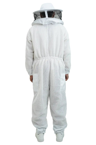 Mellifera ventilated mesh beekeeping suit back view showing elastic waist and round hat veil – USA