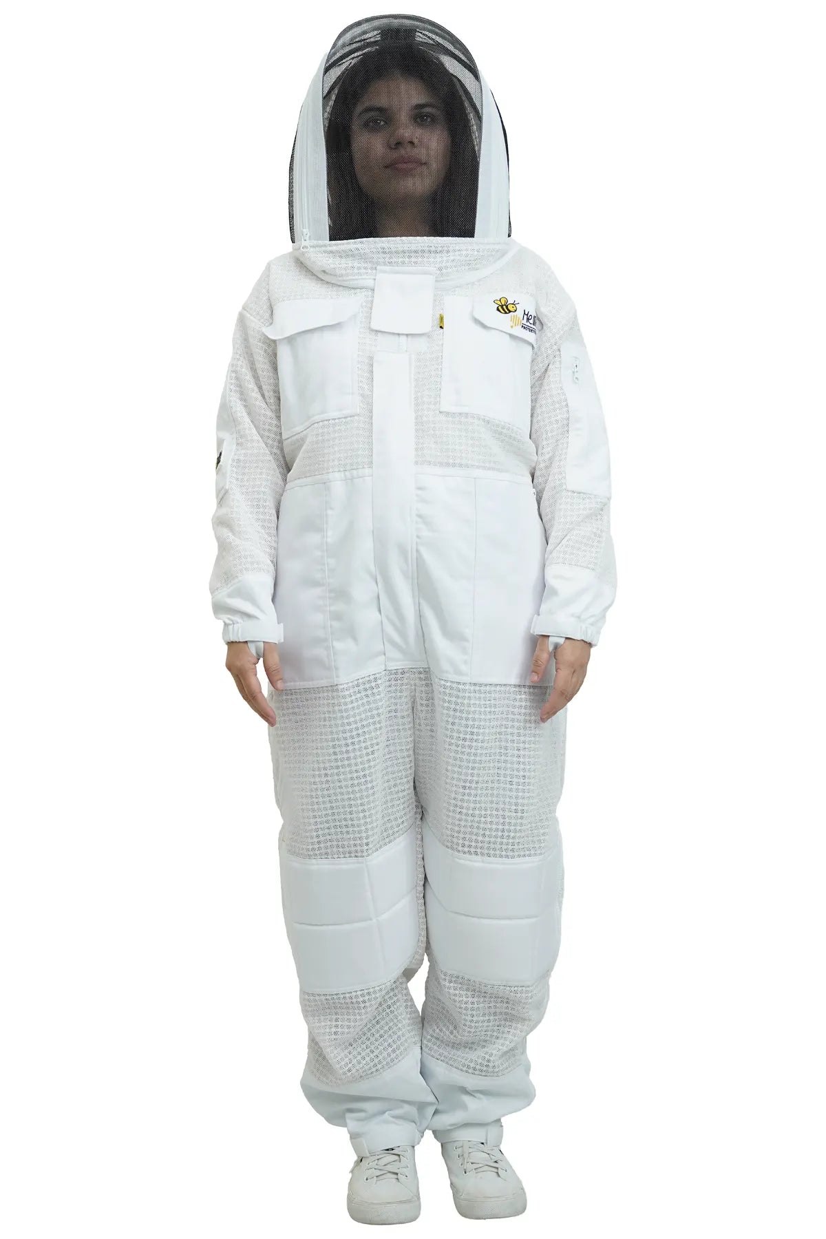Mellifera women's 3-layer ventilated mesh beekeeping suit with fencing veil front view – USA