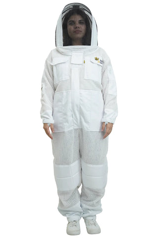 Mellifera women's 3-layer ventilated mesh beekeeping suit with fencing veil front view – USA