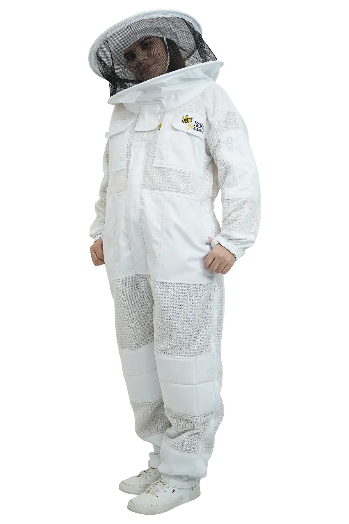 Mellifera 3-layer mesh beekeeping suit with round hat veil – side profile view for US beekeepers