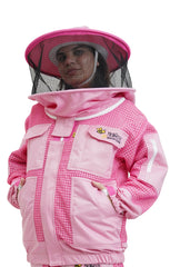 Pink 3-Layer Super Cool Mesh Beekeeping Jacket With Dual Veils, Gloves