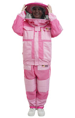 Pink 3-Layer Super Cool Mesh Beekeeping Jacket & Trousers Set With Dual Veils, Gloves & Ankle Protector
